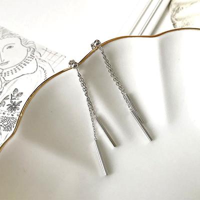 S925 Silver Simple Two Longline Square Earrings (1 Pair) P0915W