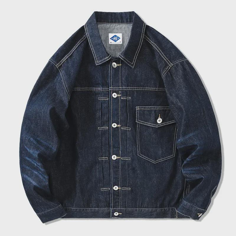 Shawn Yue Men's Retro Dark Blue Denim Jacket - Casual Spring & Autumn Workwear