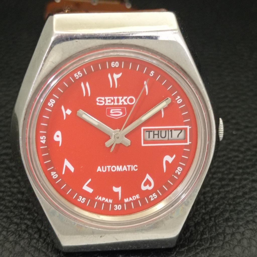 SEIKO 5 AUTOMATIC 6349A VINTAGE JAPAN MENS ARABIC RED COLOR DIAL WATCH a701505-5 R206b-a701505