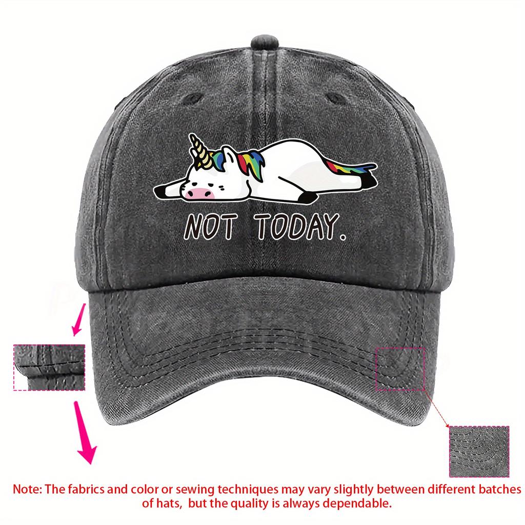 Lazy Unicorn Not Today Graphic Print Baseball Cap Casual Denim Adjustable Sun Hat for Adult Unisex