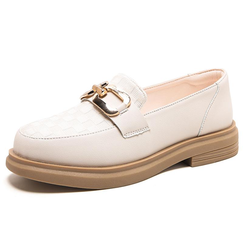 Leather metal buckle women's thick-soled round head retro casual women's shoes with one pedal and soft-soled women's single shoes