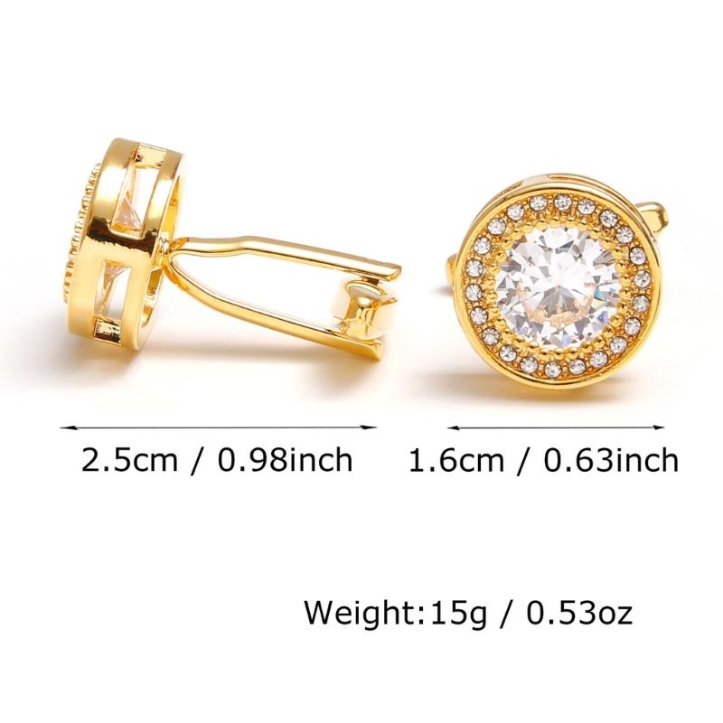 Vintage Styles Round Cufflinks with Cubic Zirconia Stones for Men in Formal and Social Event