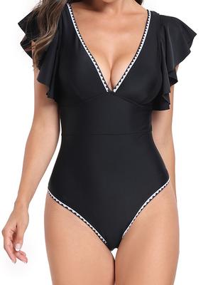 2024 Rüschen Badeanzug Einteiler Sexy Straped Bademode Frauen Gepolsterte Badende Badeanzug Weibliche Schwimmen Sommer Backless Beachwear