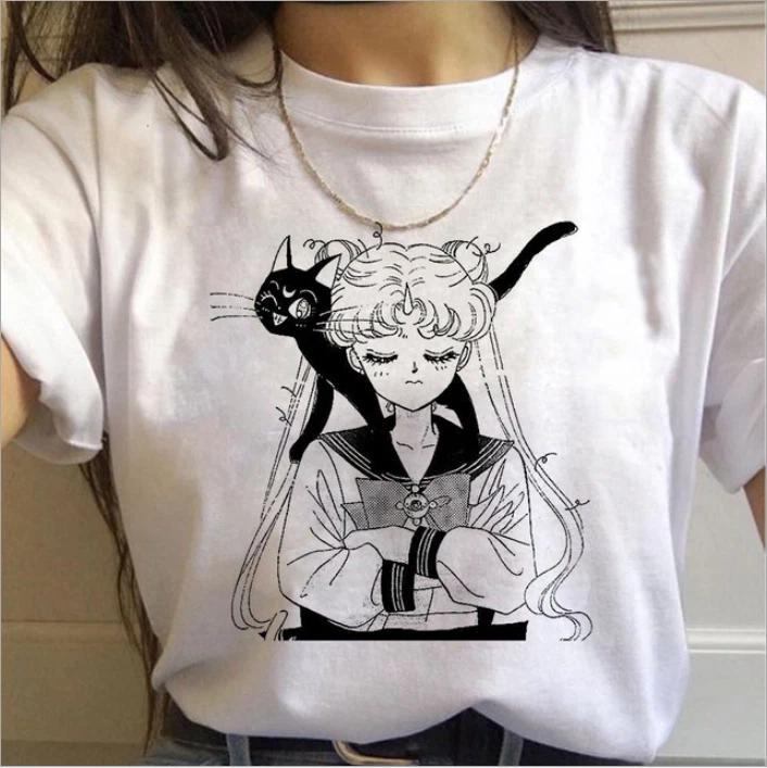 90s Anime Sailor Moon Retro Graphic T Shirt Summer Cotton Unisex Women Tee Streetwear Casual Trend Short Sleeve Hip Hop Top