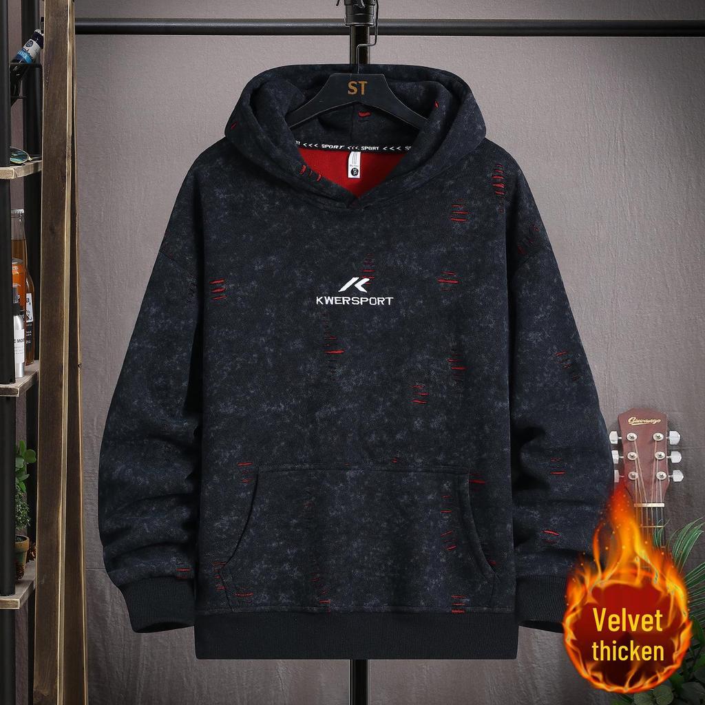 Gradient Color Block Hooded Sweatshirt for Boys, Junior High & High School Students - Plus Velvet, Thickened, Autumn/Winter Outerwear for Teens