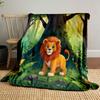 Cartoon Lion in Enchanted Forest print blanket soft and cozy perfect for the living room bed sofa or a nap,gift