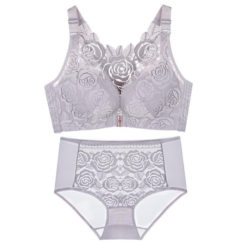 Front Buckle Rose Beautiful Back Plus Size Bra Set Big Breasts Small Gathering Underwear Women's Upper Support Adjustable Bra