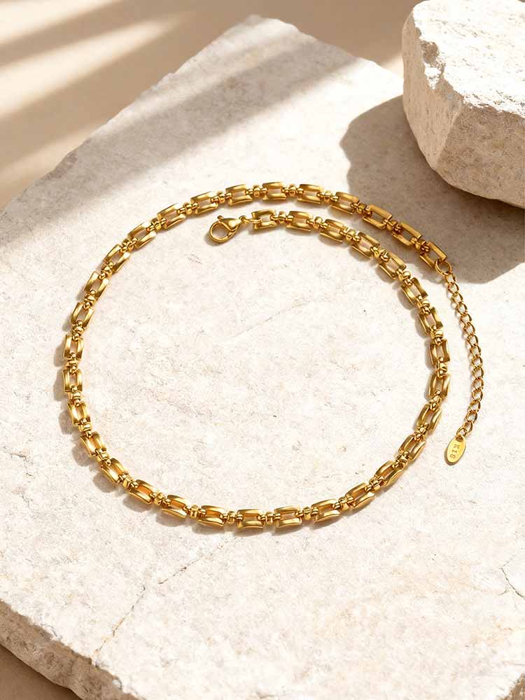 Handmade Strap Chain Necklace Stainless Steel Gold Plated Link Minimalist Tarnish Free Jewelry for Women Bijoux Femme