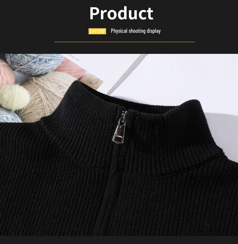 Herren Schwarz-Weiß Gestreifter Pullover mit halbem Reißverschluss und Stehkragen für Frühling & Herbst.