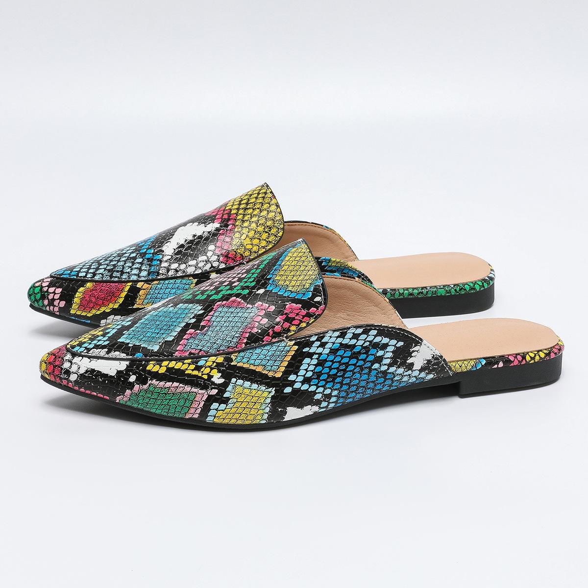 

Новые летние ветровые модные туфли-лодочки с рисунком змеи на плоской подошве с острым носком, большого размера, с сумкой на голову, с полуперетаскиванием 43 чёрный