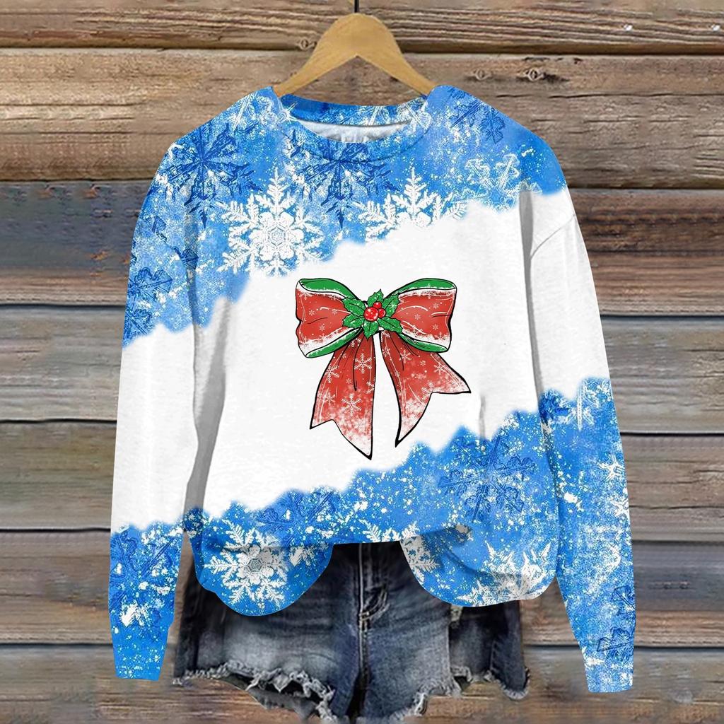 Women's Fashion Christmas Printed Long Sleeve Loose Round Neck Sweatshirt Top Fall