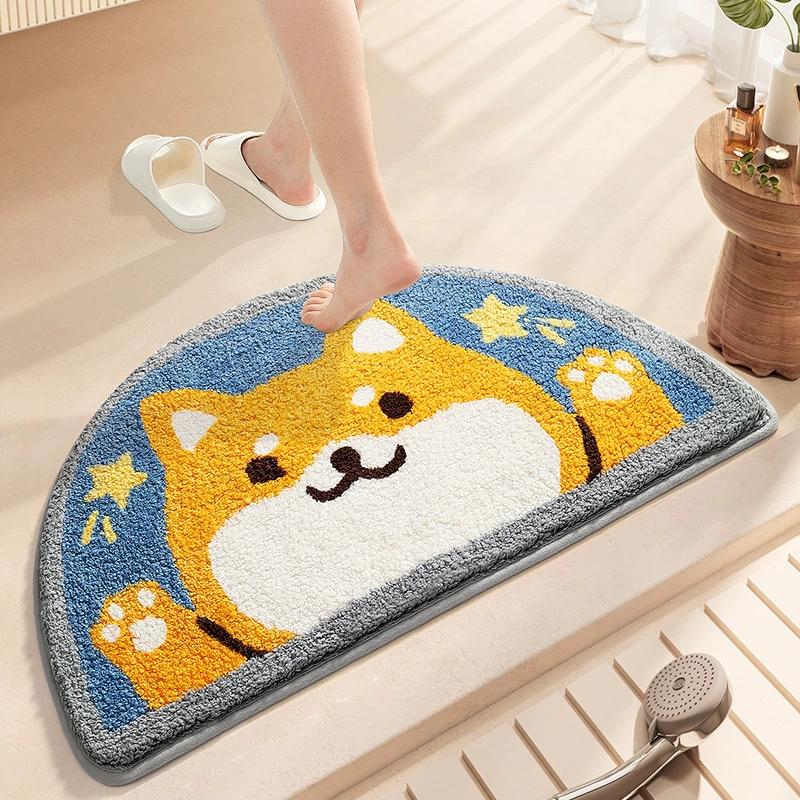 Cartoon Semi-Circular Bath Mats | Thickened Plush Non-Slip Bathroom Rug | Quick-Dry Super Absorbent Foot Mat for Bathroom Decor