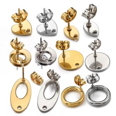 10pcs Stainless Steel Ear Studs Smooth Surface Dangle Earring Base with Hole for Pendant DIY Jewelry Making Accessories Supplies