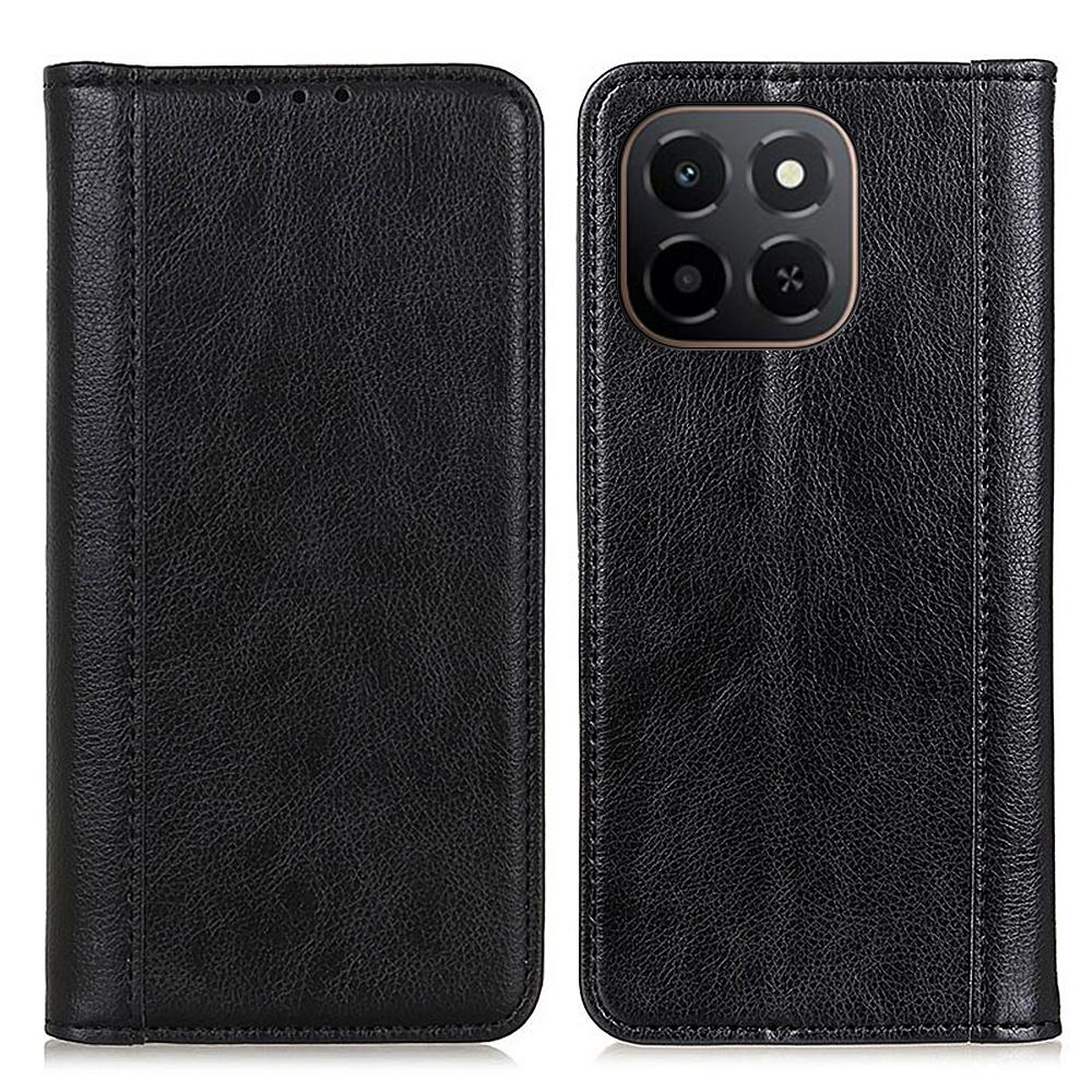 

For Honor X6c 4G Stand Case Split Leather Litchi Texture Wallet Phone Cover Black