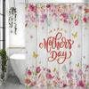 Mother's Day Floral Butterfly Shower Curtain, Bathroom Decorative Shower Curtain, Waterproof Shower Curtain with Hooks