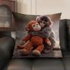 Punch Monkey Cute Cushion Cover Natural Linen Organic Fabric Double-Sided Printing Sofa Home Decor Gift Pillow Case