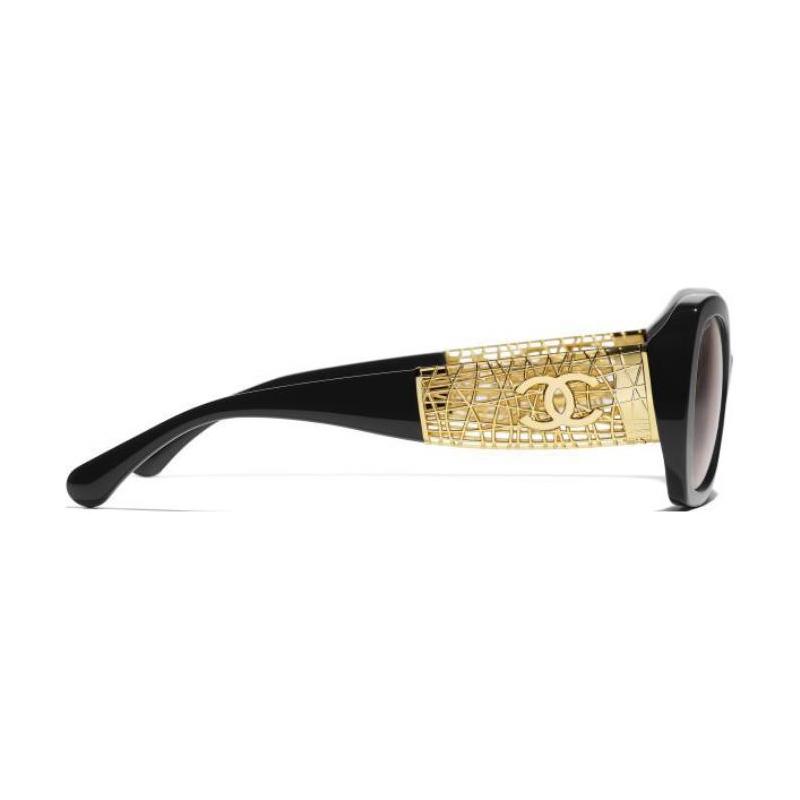 Chanel Hollow Temple Design, Metal Acetate Fiber, Butterfly-shaped Sunglasses, Same Style for Men and Women, Black