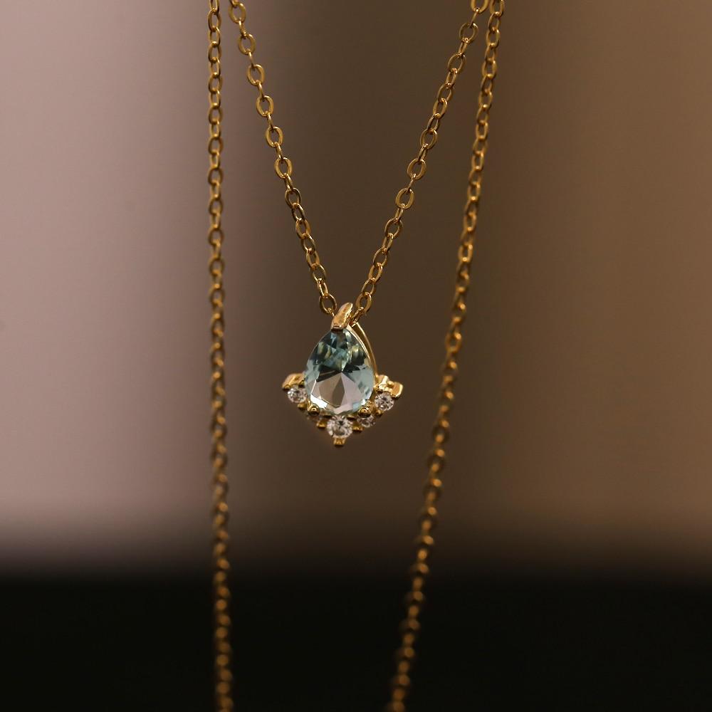 925 Sterling Silver French Simple Blue Crystal Drop Pendant Clavicle Chain Necklace Women Sweet Cute Student Jewelry Gift