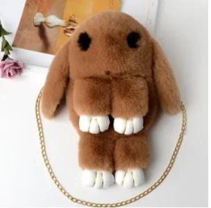 Cute Fluffy Rabbit Fur Pompoms Chain Bag Women Cartoon Rabbit Sling Bag Fluffy Bunny Shoulder Plush Backpack Girls Birthday Gift