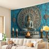 VIKAMA Meditations-Buddha Wandbehang, Vintage Blaue Buddha-Statue Mandala Wandteppich, Leichte Spirituelle Innenwanddekoration2