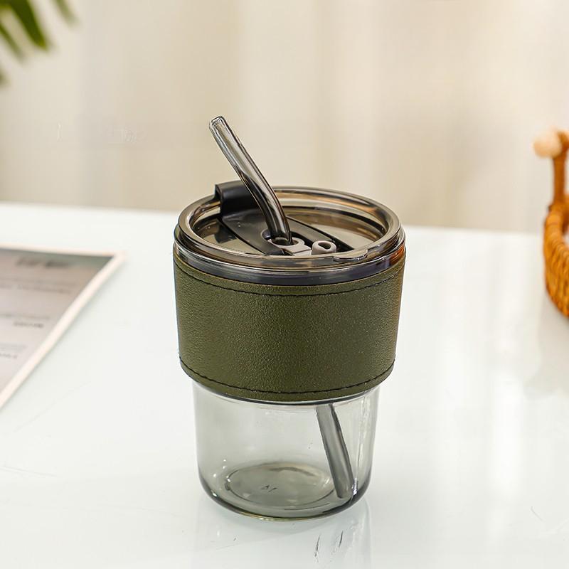 Haushaltskaffeegetränke Hitzebeständige Glasbecher, Strohhalme mit großem Fassungsvermögen, Büro-Wasserbecher mit Deckel