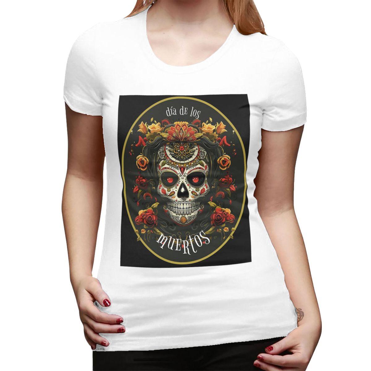 

Mexican Catrina Girl Day Of The Dead Sugar Skull TShirt for Women Crew Neck Streetwear T Shirts Womens Tees Short Clothes Tops S