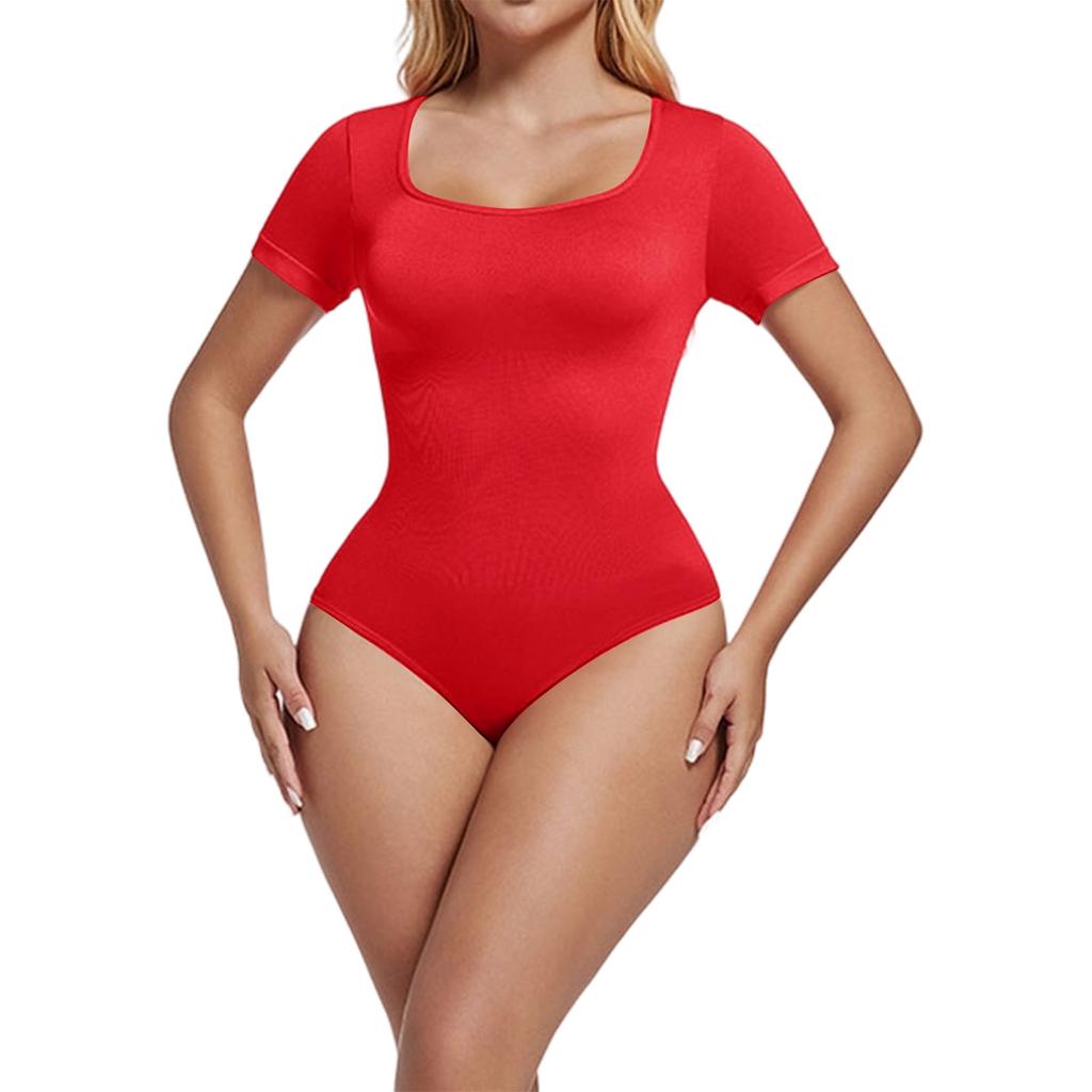 Women's Fashionable Square Neckline Slim Waist Cinching Seamless Short-sleeved Bodysuit Shapewear
