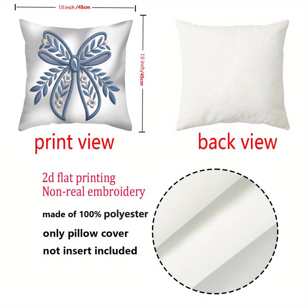 1 Pieces Blue Bow Embroidered Pattern 2D Printed Pillow Polyester pillowcase, sofa decorative cushion cov Headboard Pillow