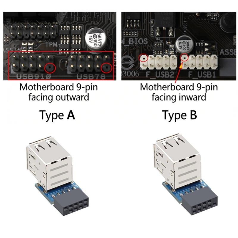 2 Port USB2.0 To 9Pin Female Motherboards Converters Adapters For PC Internal Installation