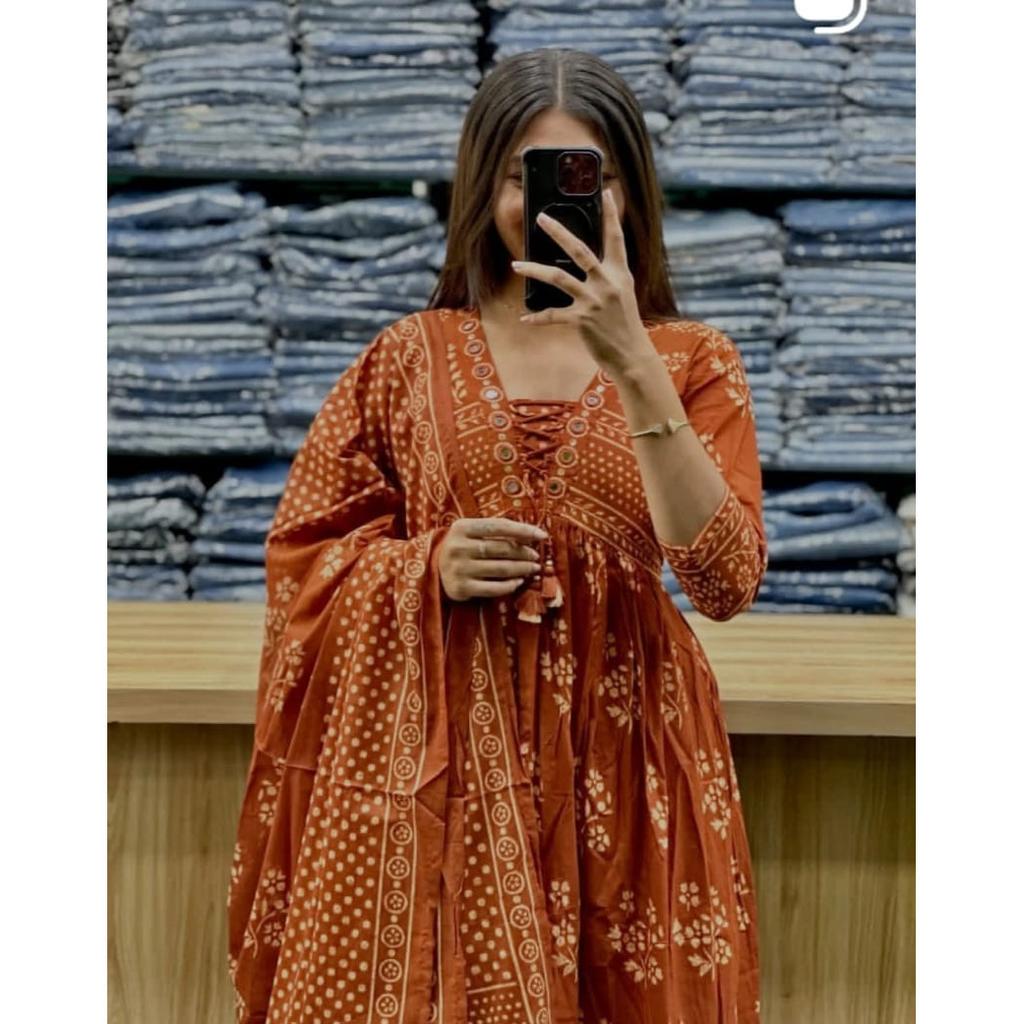 Beautiful Jaipuri Printed Cotton Suit Indian Ethnic Kurta Pant Dupatta Set Dress