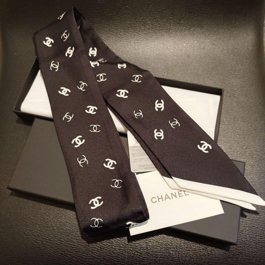 Used New Chanel Hairband Twilly Bandeau White x Black