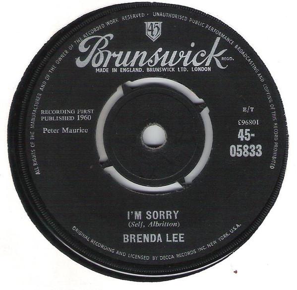 

7inch Record BRENDA LEE - I m Sorry 4505833 Brunswick 1960 UK Rock Used