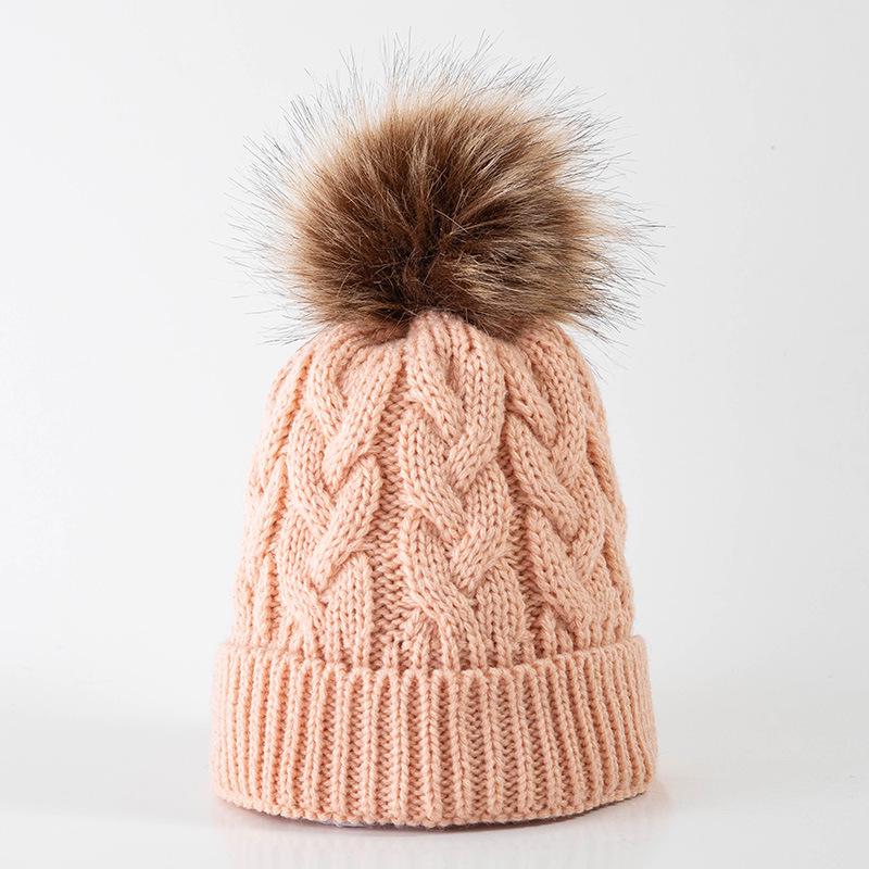 Large Pom-Pom Thick Woolen Beanie for Women and Children - Trendy Cable Knit Design for Autumn and Winter