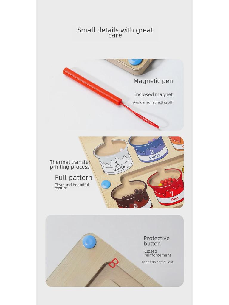 Dětsské dřevěné magnetické bludiště a deska pro počítání barev pro logické myšlení