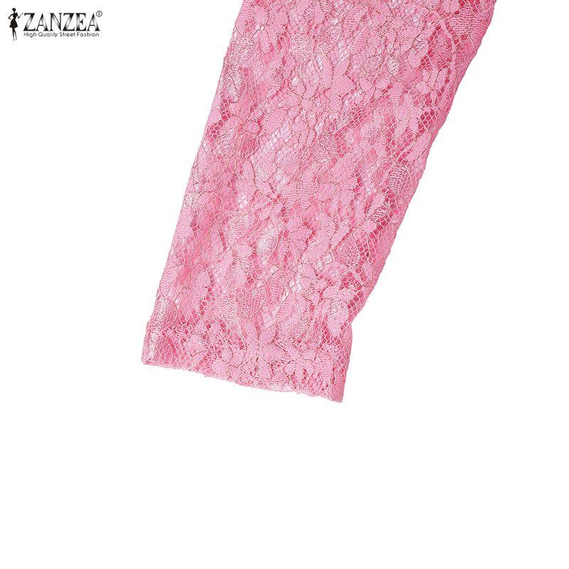 ZANZEA Women Round Neck Long Sleeve Elegant Lace Dress