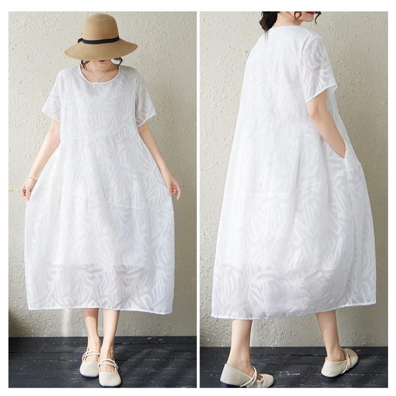 DIMANAF New 2026 Women Plus Size Summer Long Dress Sundress Loose Oversize Maxi Lady Floral Chiffon Jacquard Dress