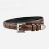 Retro Leather Small Belt Cowhide Female Student Simple and Versatile Decorative Crocodile Pattern Thin Belt Women with Suit Skirt
