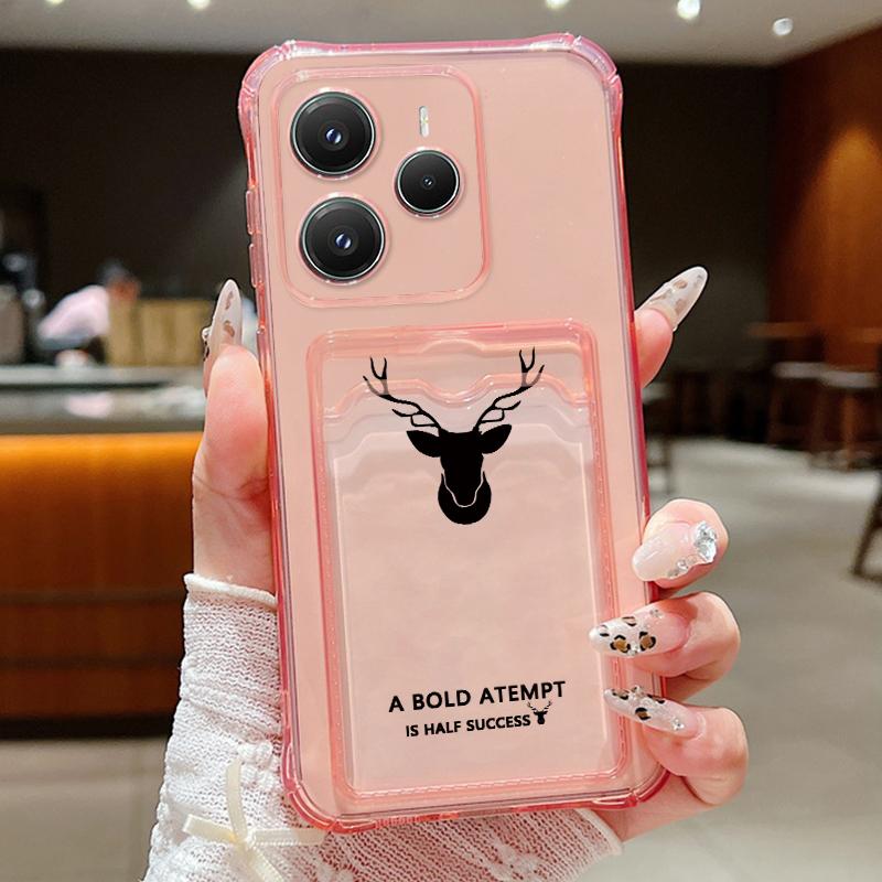 For Xiaomi 14T 13T Pro Poco F6 X6 Pro Redmi 14C Note 13 12 Pro 11 Case Shell Deer Pattern Slim Card Slot Clear Shockproof Soft Silicone Phone Cover
