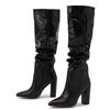 Fashion White Black Women Knee High Boots Sexy Pointed Toe Square Heels Ladies Long Slip On Female Shoes Size 35-42