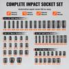 VEVOR 3/8" & 1/2" Drive Impact Socket Set, 59PCS Socket Set SAE 5/16" To 1-1/4" and Metric 6-32mm