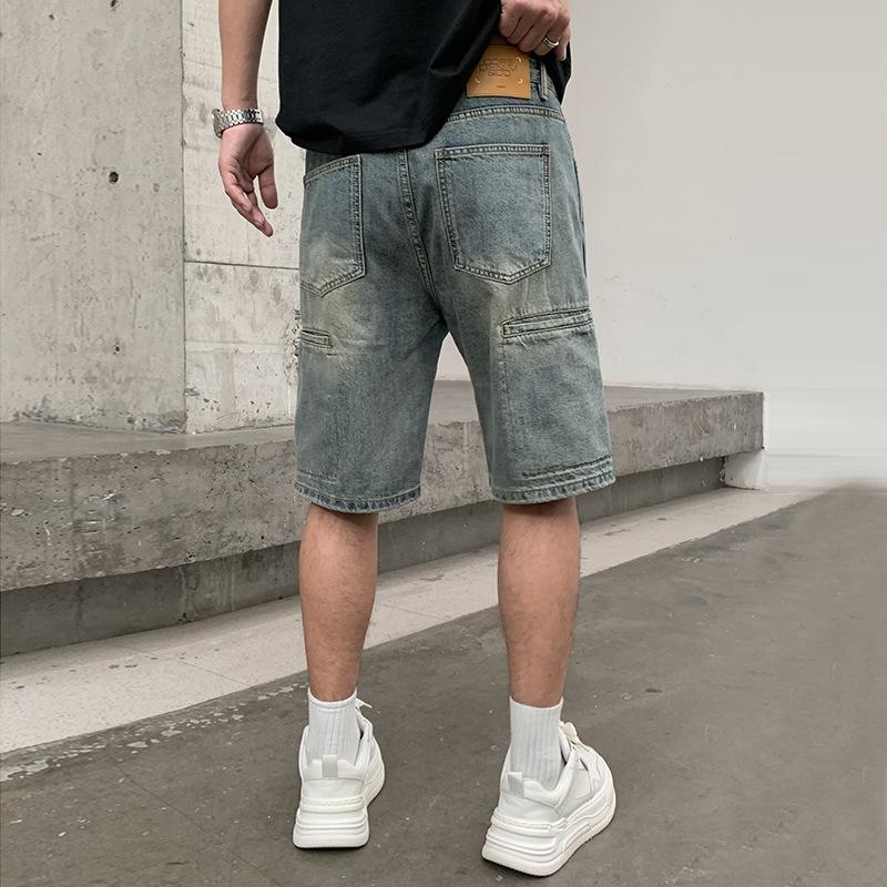 Summer tooling denim shorts men's trendy brand tooling loose large size straight five-point pants multi-pocket casual pants