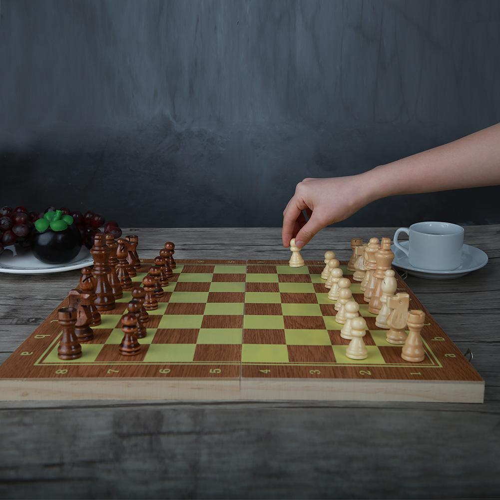 Portable Wooden Chessboard Folding Board Chess Game For Party Family Activities (39*20*4cm)