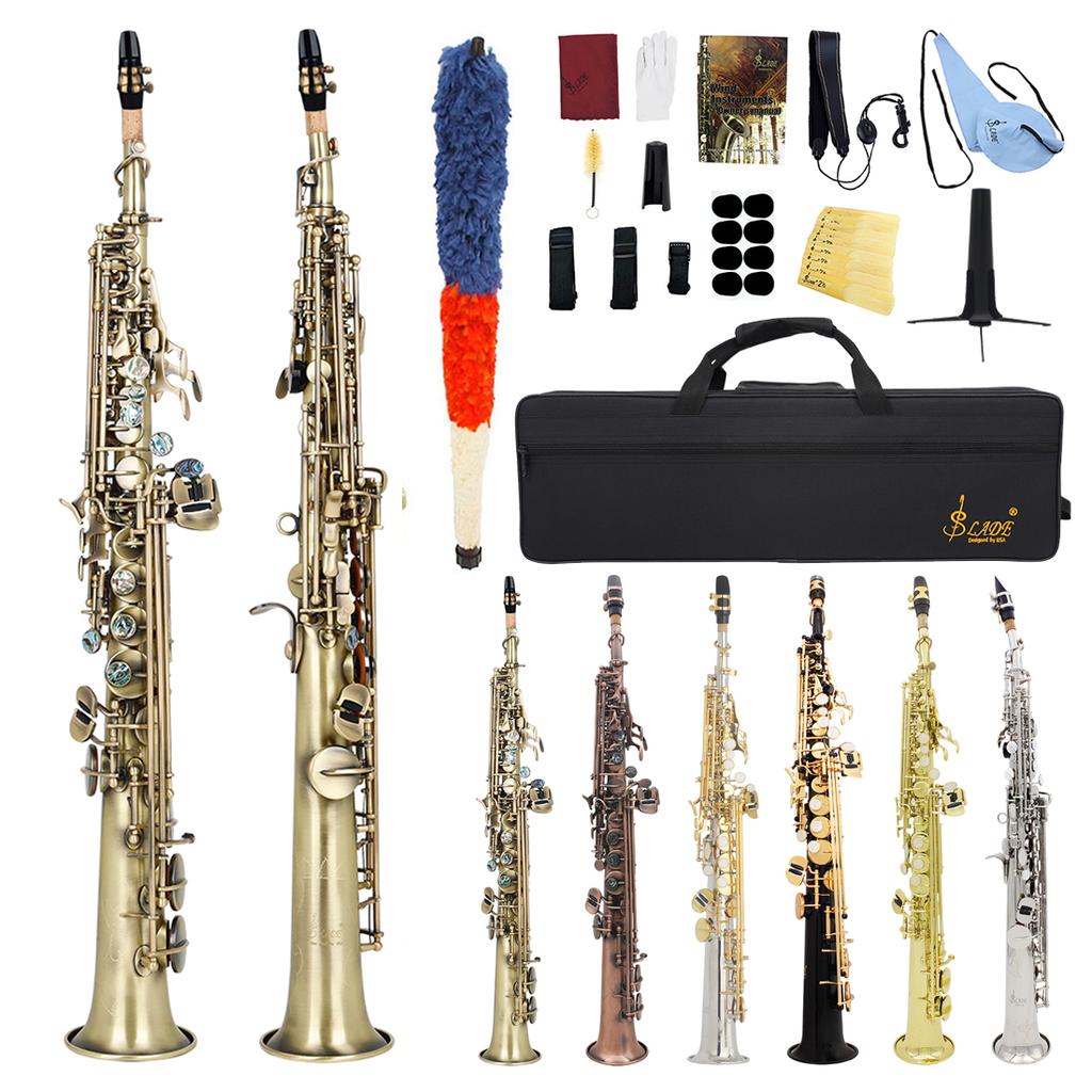 SLADE Bb Soprano Saxophone Straight Brass Body Silver-Plated Bb Saxophone Set Professional Performance Practice Woodwinds