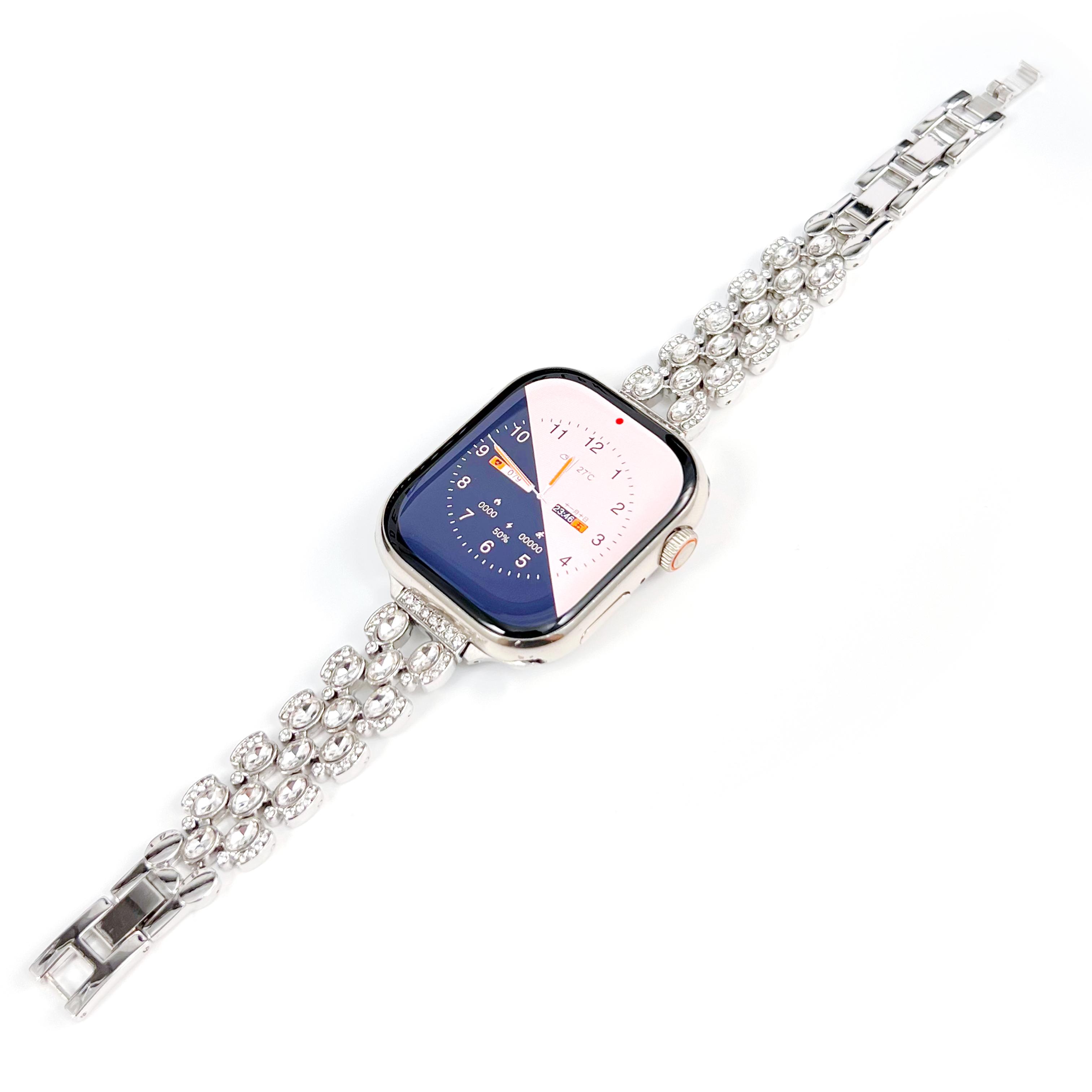 

Watch Band for Apple Watch 10 46mm/Ultra 2/Ultra 49mm/9 8 7 45mm/SE (2023) SE (2022) SE 6 5 4 44mm/3 2 1 42mm Rhinestone Decor Strap Silver