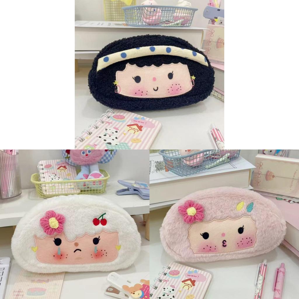 Cartoon Plush Pencil Case Large Capacity Student Pen Bag Girls Cute Soft Stationery Storage