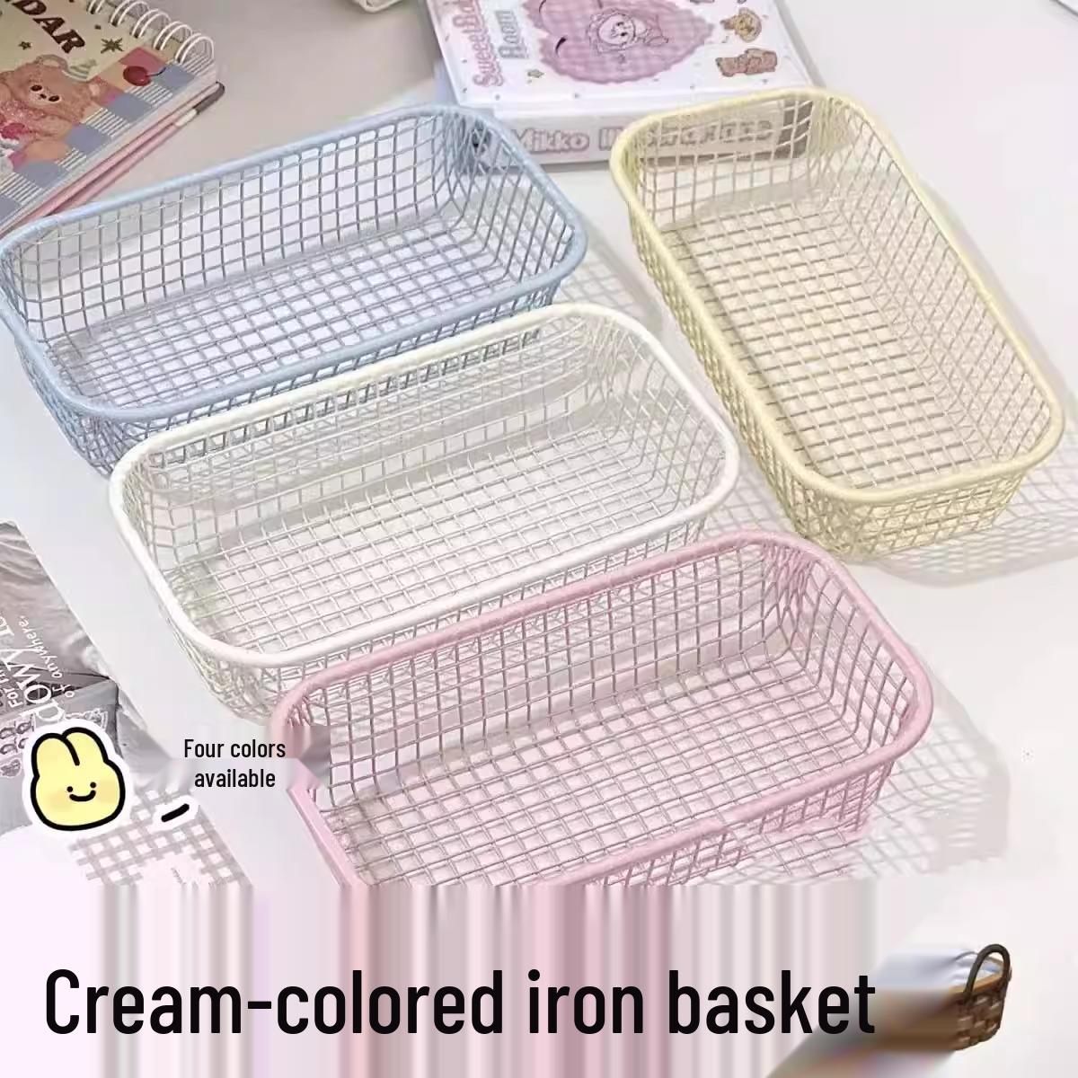 

Newcomer Discount: Cream Iron Art Storage Basket for Student or Office Organization