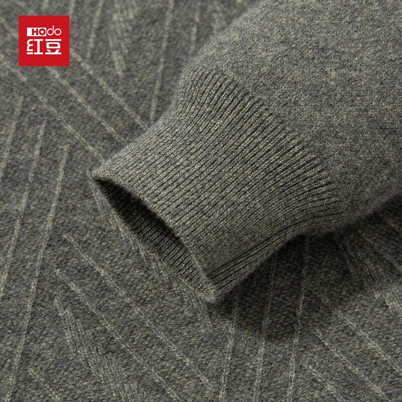 Hongdou Men's Jacquard Round Neck Cashmere Blend Sweater