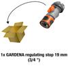 GARDENA Water Stop Connector with Water Flow Control Made In Compatible with 19mm Product Up To 5 Years Valve, Germany, Orange/Gray, (3/4") Hose,