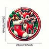 2D Flat Vintage Deer Metal Wall Art Round Christmas Sign with Candy Canes Bells Stocking Easy Home Decor