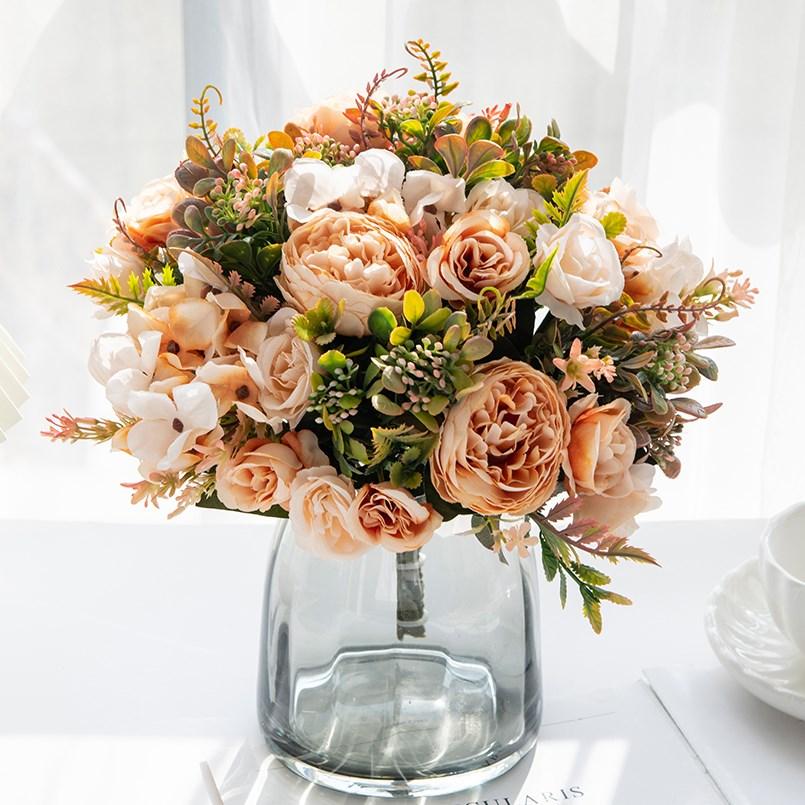 Artificial Peony Flowers Wedding Decorative Floristics Festival Wreaths Home Decoration Accessories Silk Hydrangea Fake Plants